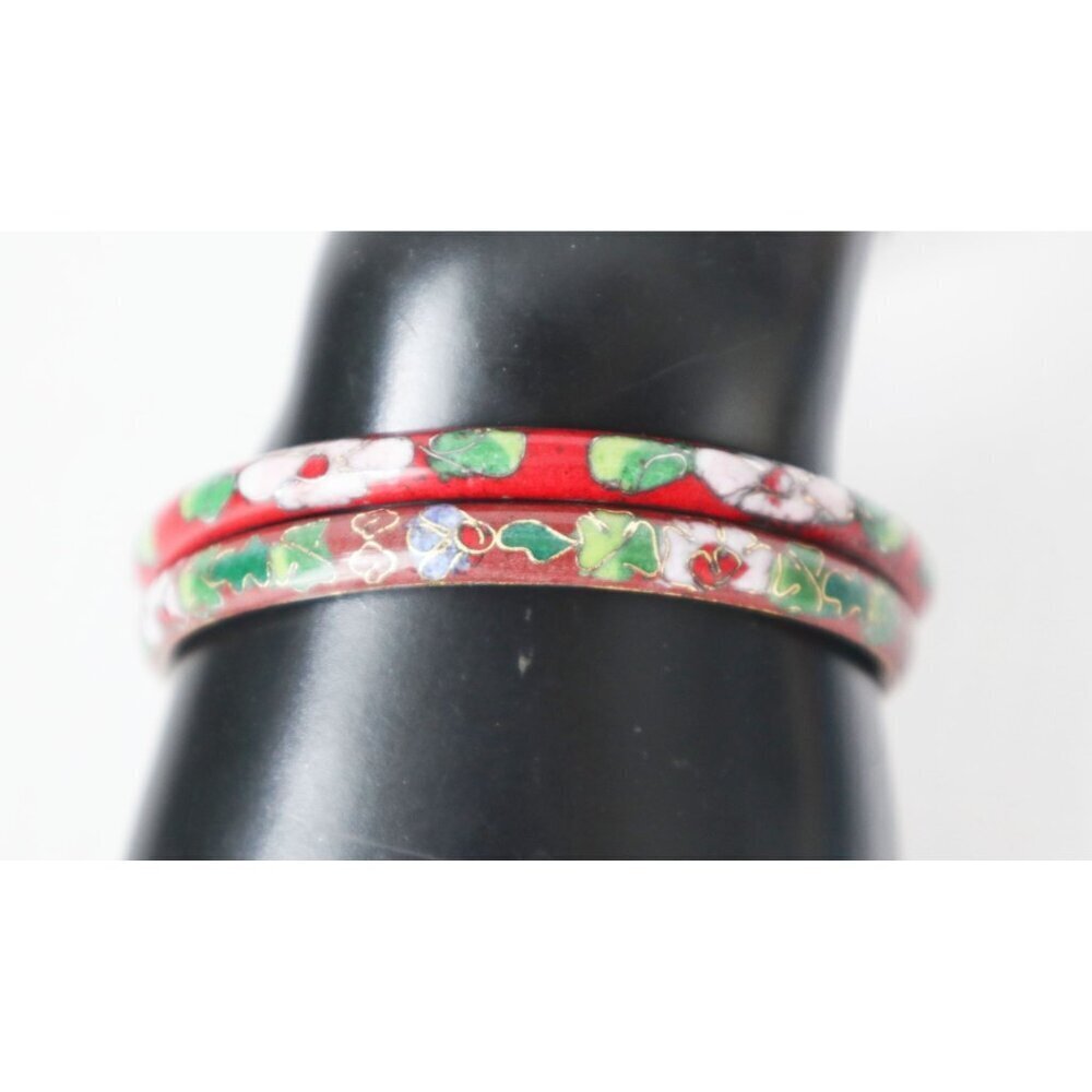 2 Vintage Cloisonne Floral Bracelet Bangle Enamel Paint